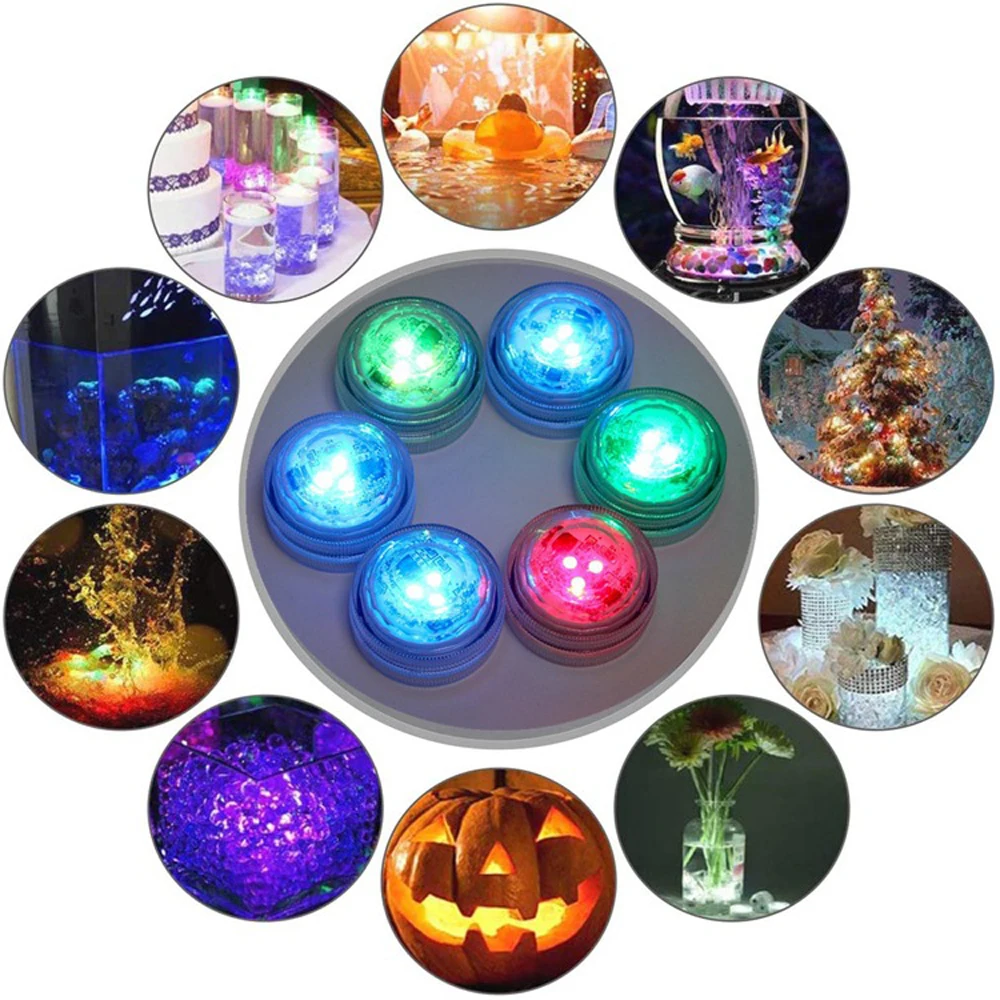 50pcs 3LEDs Mini Submersible Led Lights with Remote Battery Operated Small Underwater Multicolor Flameless Accent Tea Candles