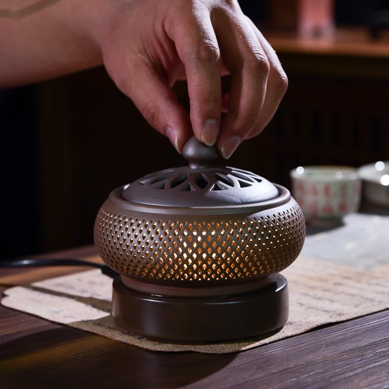 220V Electric Incense Burner with Timer Ceramic Censer Frankincense  Bakhoor Burner Night Light Essential Oil Lamp Stove for Hom