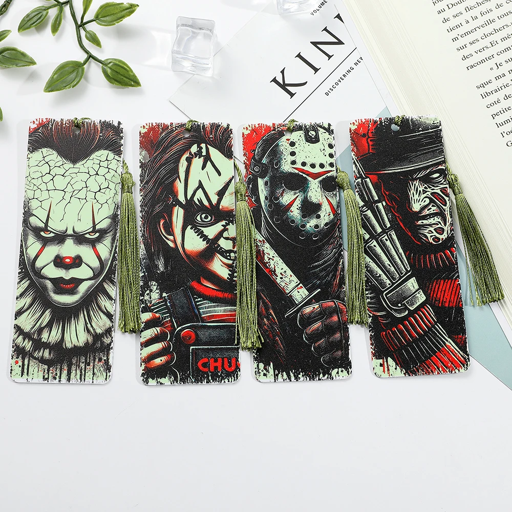 Terror Movie Clown Bookmark Cartoon Halloween Periphery Reading Tool Book Journal Page Mark Stationery Supplies for Students