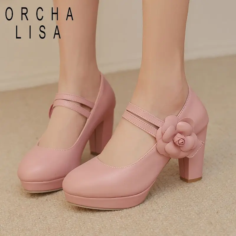 

Туфли-мэри-джейн ORCHALISA на каблуке 8 см и платформе 2 см, с круглым носком, на липучке, с цветочным декором, большие размеры 45, 46, 47, 48. Идеальные туфли для свиданий.