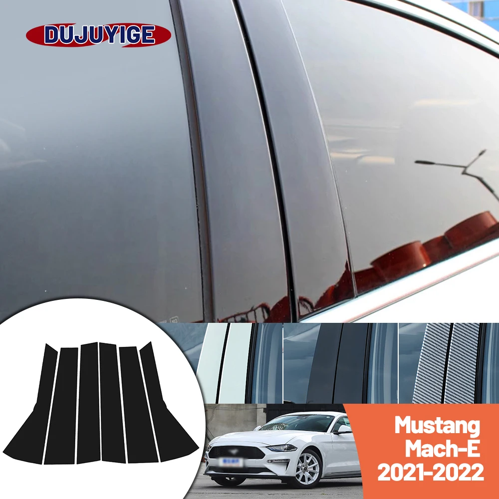 Bright black carbon fiber door and window B C Pillar sticker suitable For Ford Mustang Mach-E Mach E 2021-2022