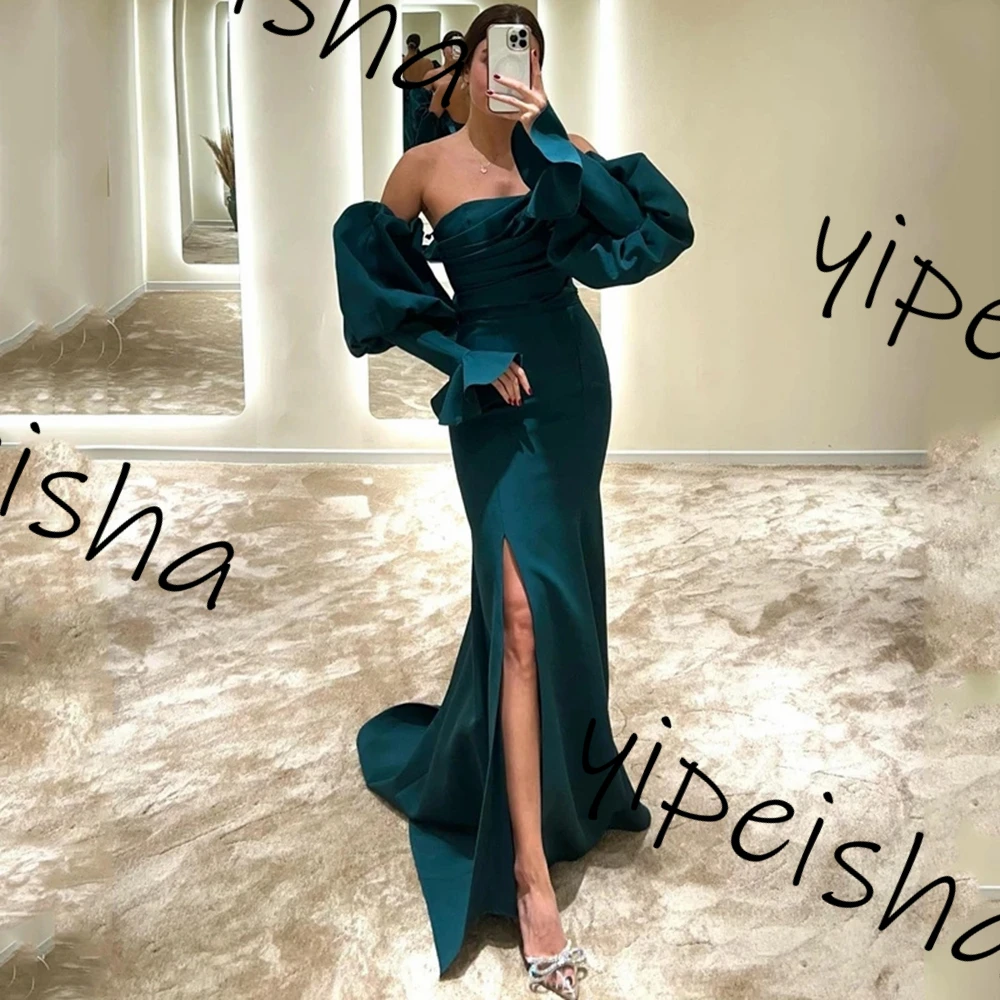 Personalizado yipeisha elegante de alta qualidade sem alças vestido de baile de formatura fenda média sem mangas a linha até o chão quinceanera par