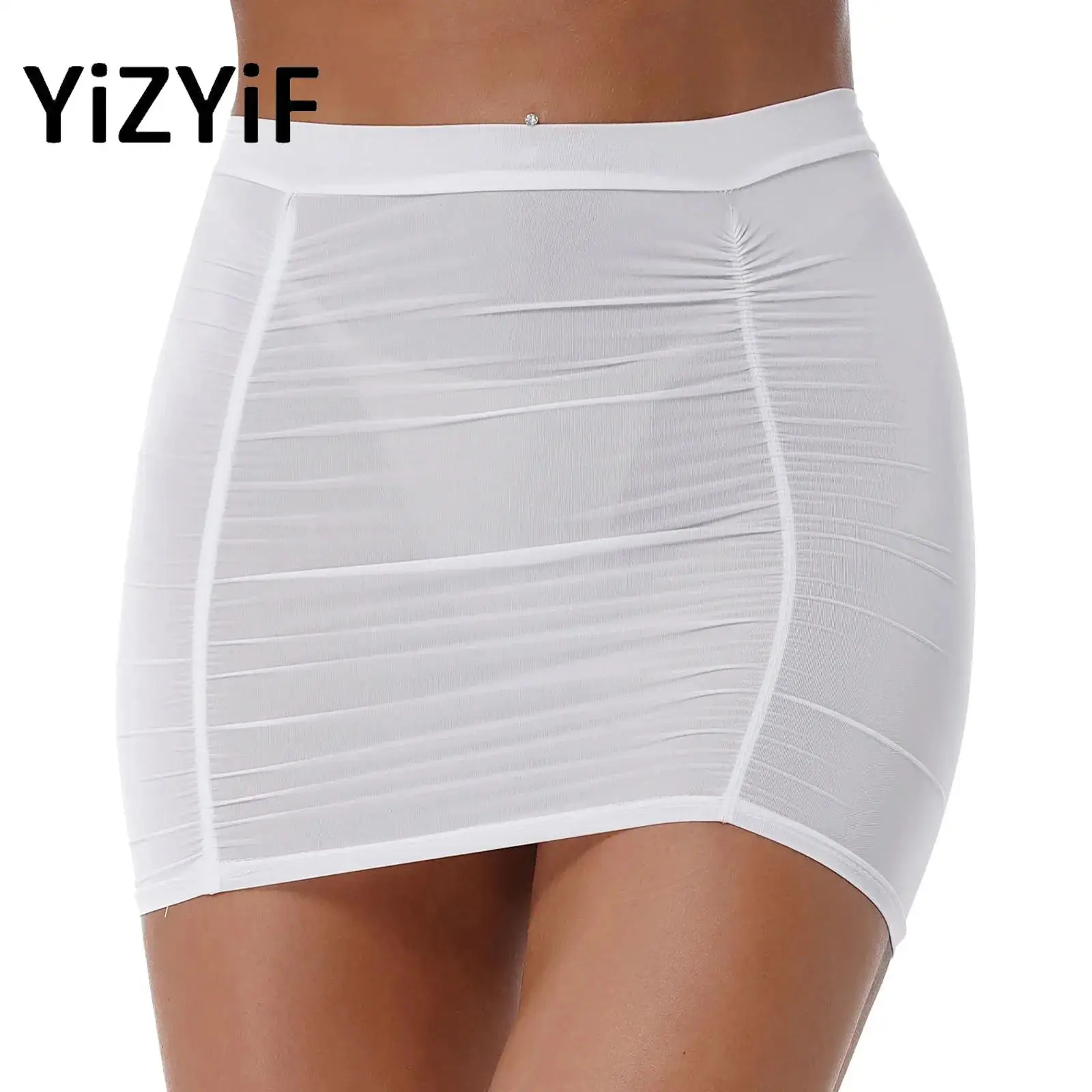 

Womens Sexy Stretchy Bodycon Pencil Skirt Summer Mid Waist Ruched Shirring Mini Skirt Nightclub Rave Party Miniskirt Clubwear