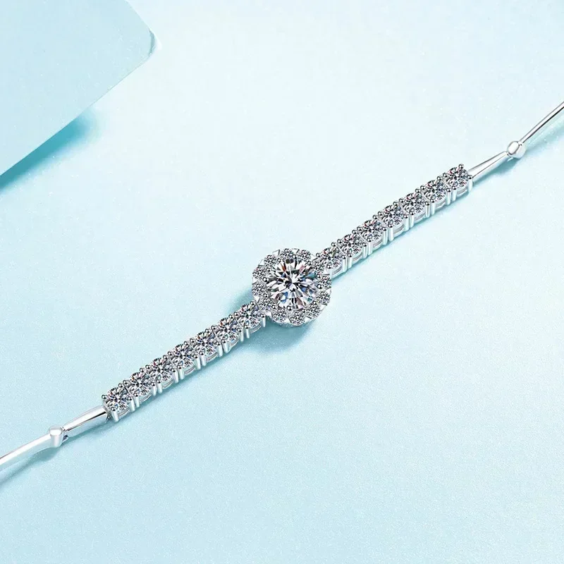 Sparkling Real 2.4ct D Color Moissanite Bracelets for Women, Elegant Platinum PT950 Chain Hand Make Classic Gift for Girlfriend