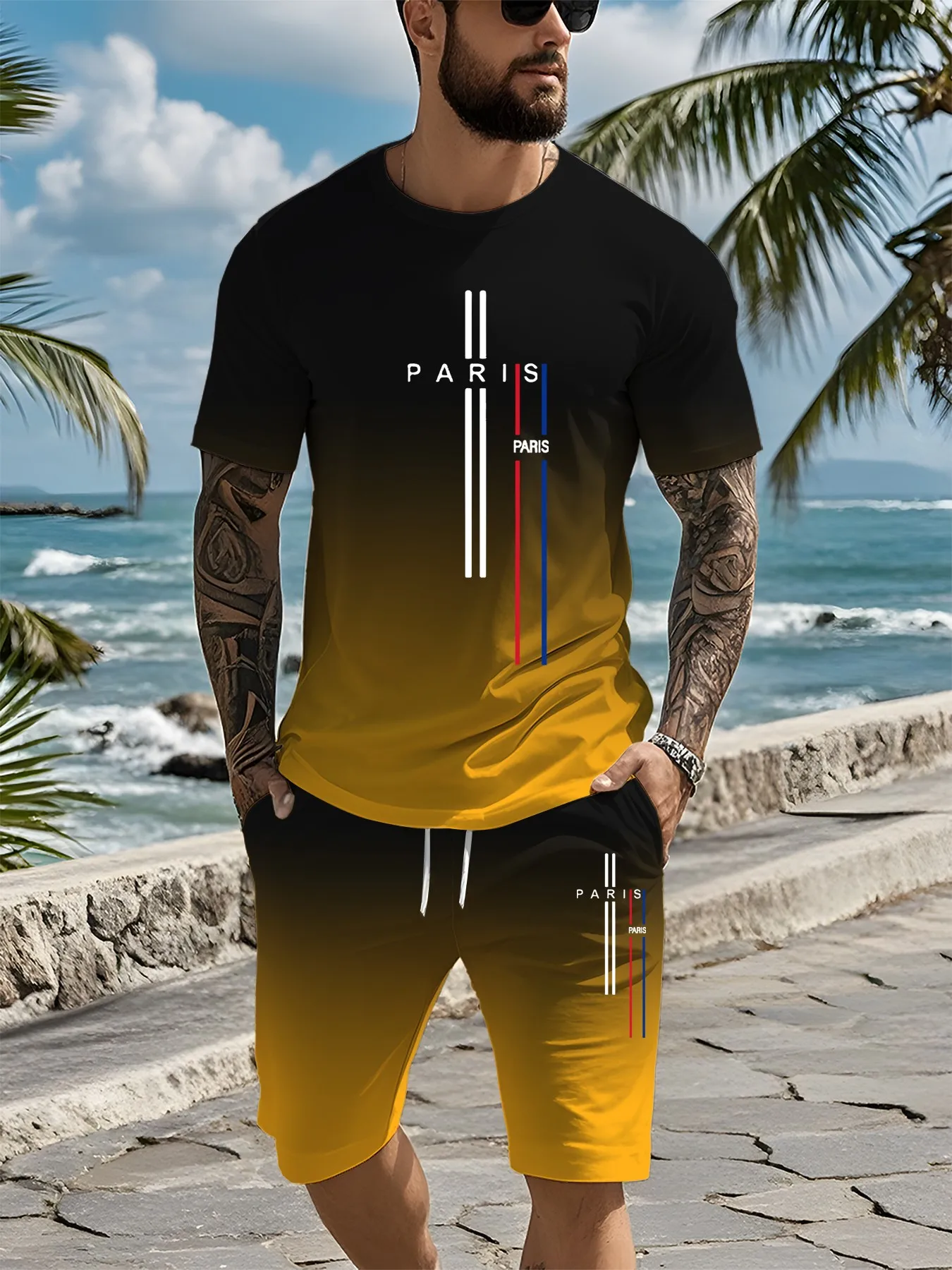 Summer men's short sleeved set 3D printed short sleeved casual loose men's sports short sleeved shorts set lightweight breathabl