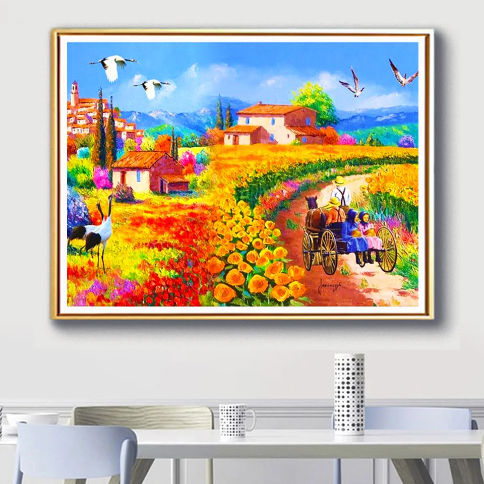 5D Diamond Painting Pastoral Scenery Flower Sea Lavender Cross Stitch Set Diamond Mosaic Rhinestone Picture AB Home Decoration