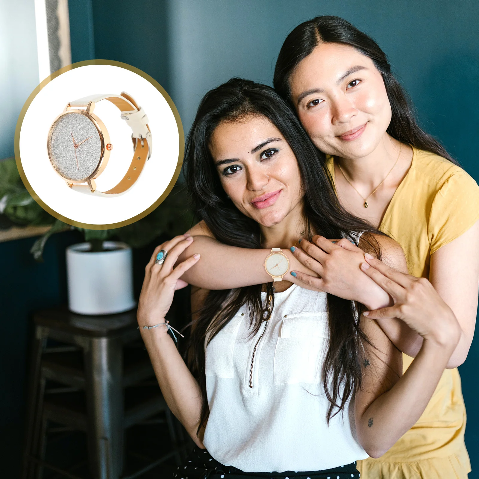 ساعة يد نسائية بمينا لامع وحزام قابل للتعديل، ساعة يد أنيقة للسيدات، ساعة كوارتز مزخرفة، هدية عيد ميلاد للحفلات #5