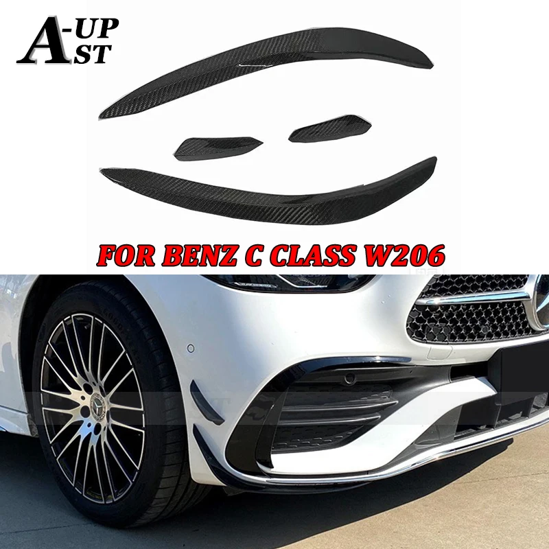 For Mercedes Benz C Class W206 C260L Carbon Fiber Front Bumper Wind knife  Splitter Fins Air Knife Surround Trim Body Kits