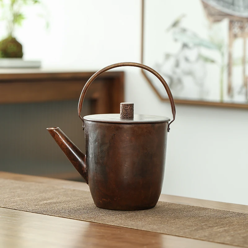 

1L Pure Copper Teapot Water Kettle Tea Coffee Pot Retro Copper Water Boiler Outdoor Kettle Drinkware Tableware