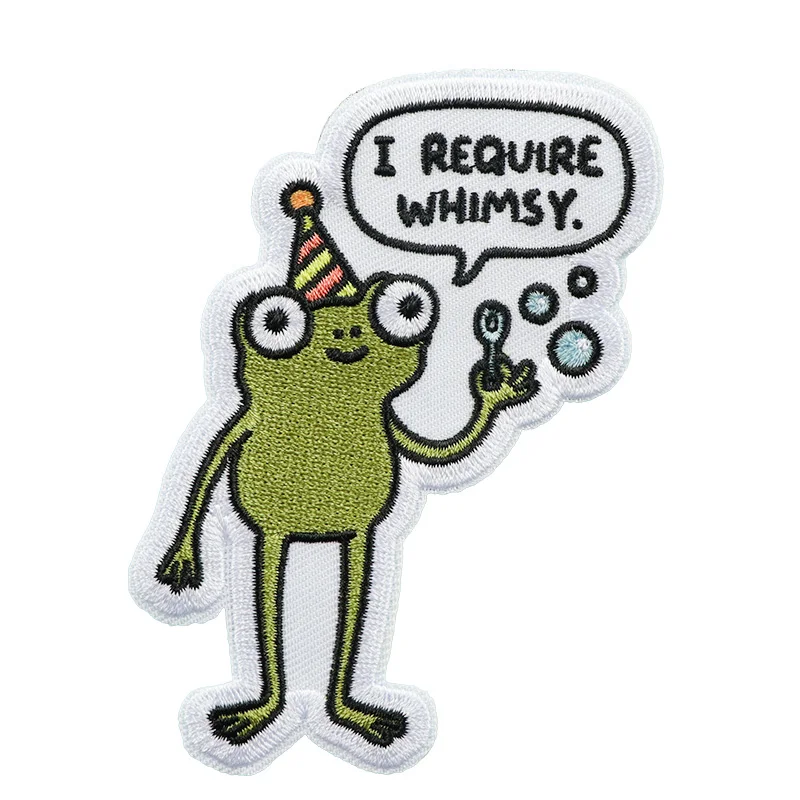 1pc I Require Whimsy Frog Embroidered Patch, Funny Bubble Blowing Frog Badge for Jackets Backpacks Hats and Bags