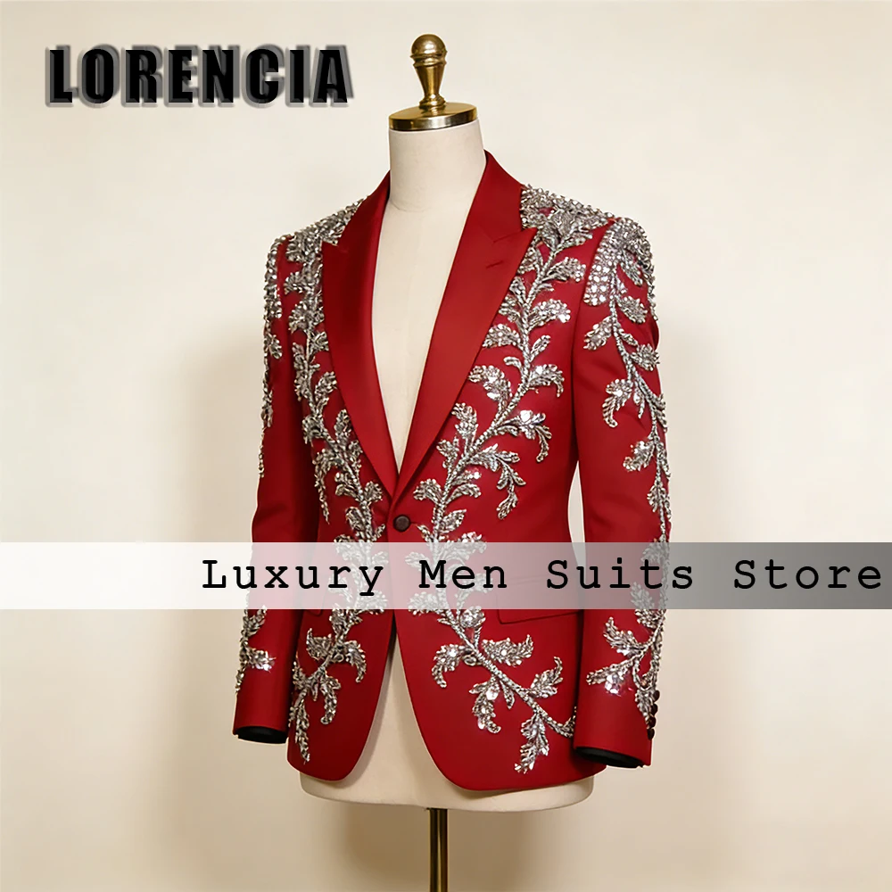 

Sparkling Rhinestone Suits for Men 2 Pieces Luxury Tuxedos Set Wedding Party Outfits Customized Blazer Pants trajes para hombre