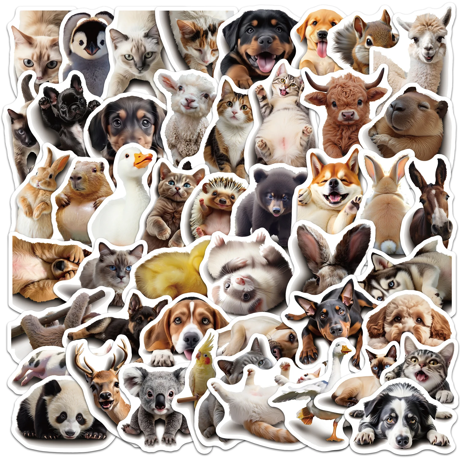 10/30/50PCS Real Photo Cute Mixed Baby Animal Stickers Puppy Kitten Panda Cow DIY Decor For Laptop Luggage Graffiti Sticker Pack
