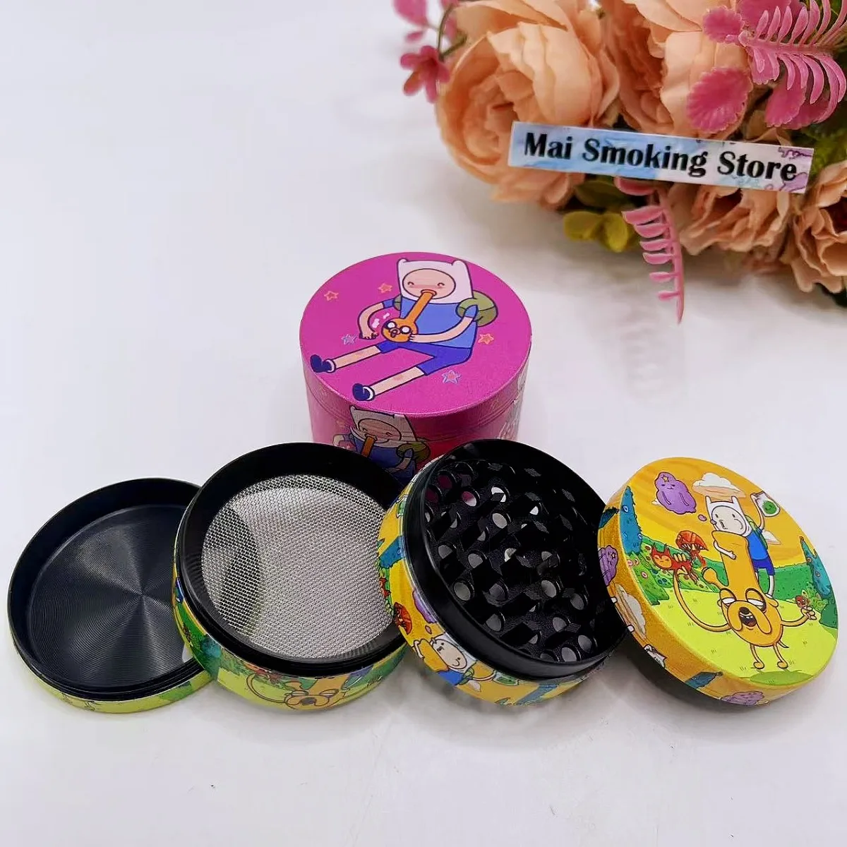 Moedor de Ervas Cartoon de 2 Polegadas, 4 Camadas, Manual, Moedor de Especiarias, Moedor de Sal e Pimenta, Acessórios para Fumar