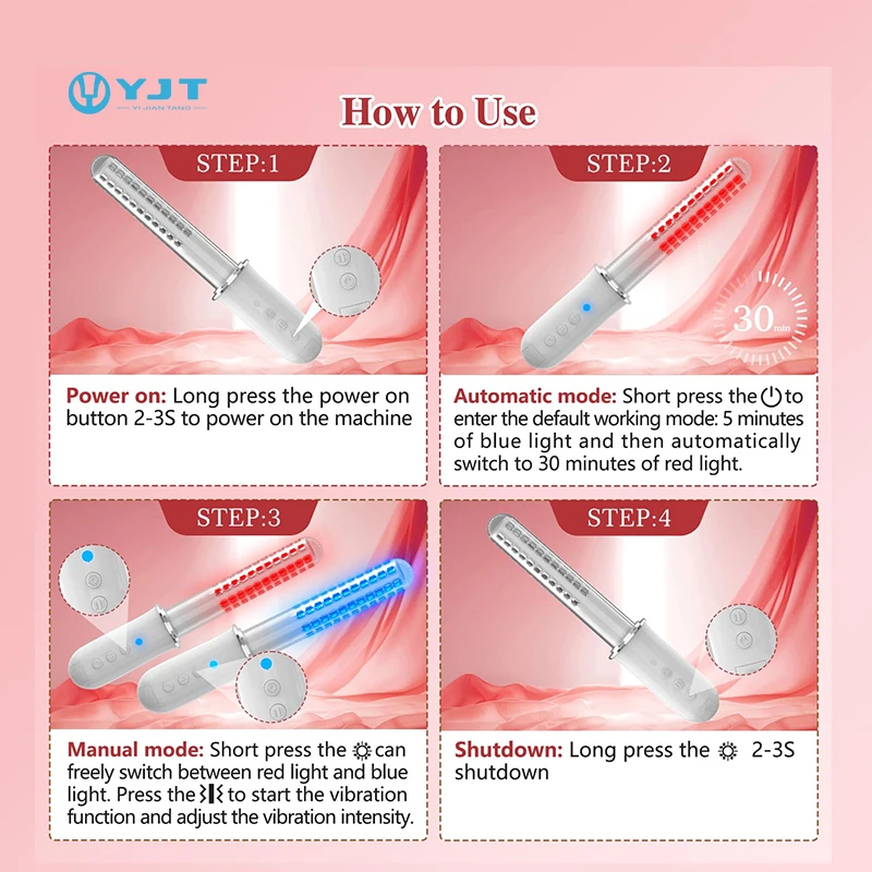 Blue LED+Red Led Light Therapy Stick For Vaginal Tightening Home Cure Massager