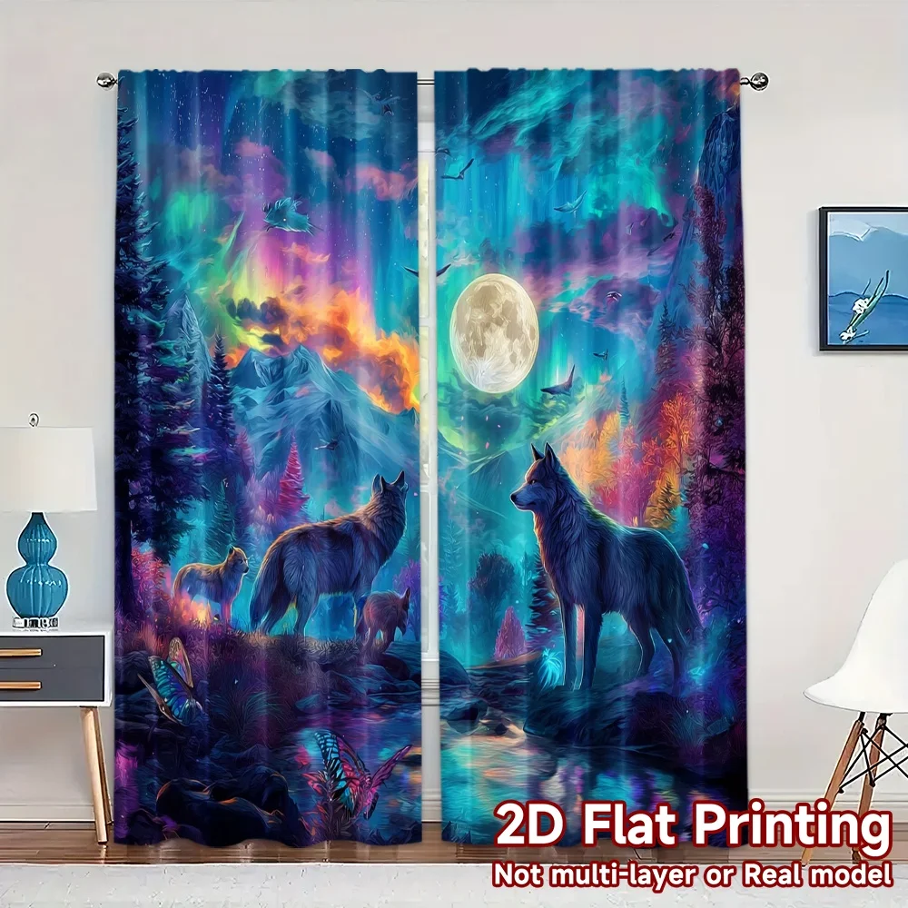 2 pièces, rideaux imprimés plats 2D (sans tige) paysage lunaire rideaux modernes stores roulants rideaux polyvalents en Polyester Art déco