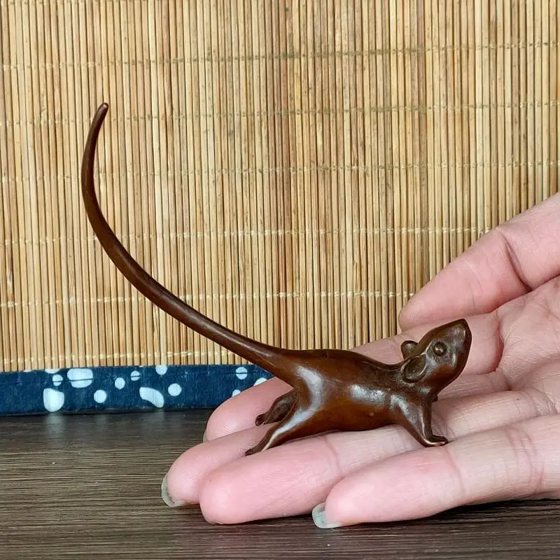 Long Tail Mouse Miniature Figurine Chinese Style Tea Pet Vintage Pure Copper Rat Ornament Home Decoration Accessories· view 4