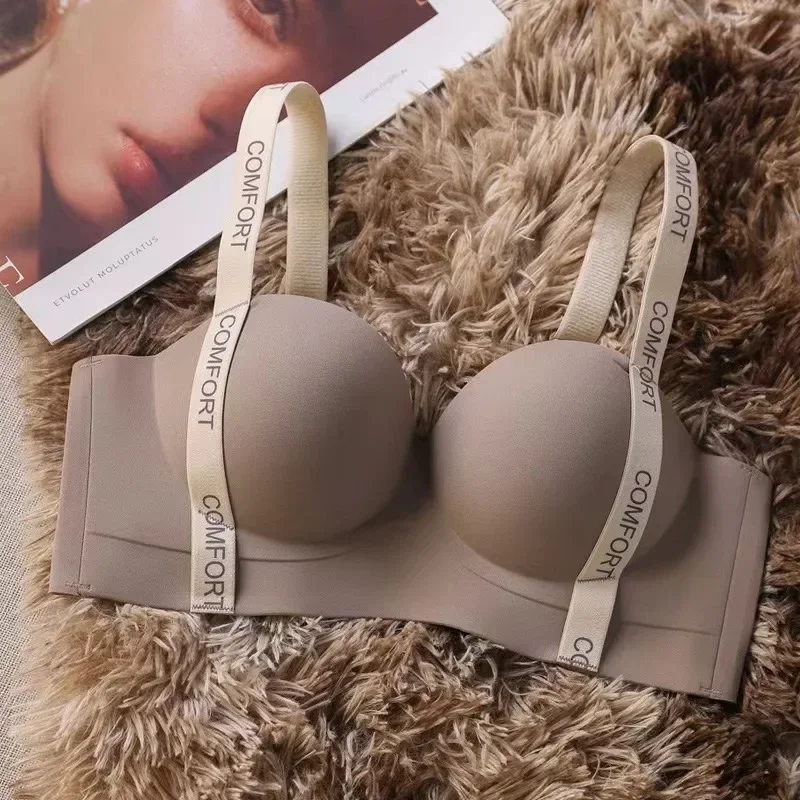 Seamless Underwear Women's Small Breasts Push Up And Without Wire Rings To Shrink Side Breasts Letter Strap Bra