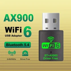 Wifi 6 Mini USB Dongle Network Card BT 5.4 Receiver Dongle AX900 For Win 10/11 PC Dual Band 2.4G/5Ghz