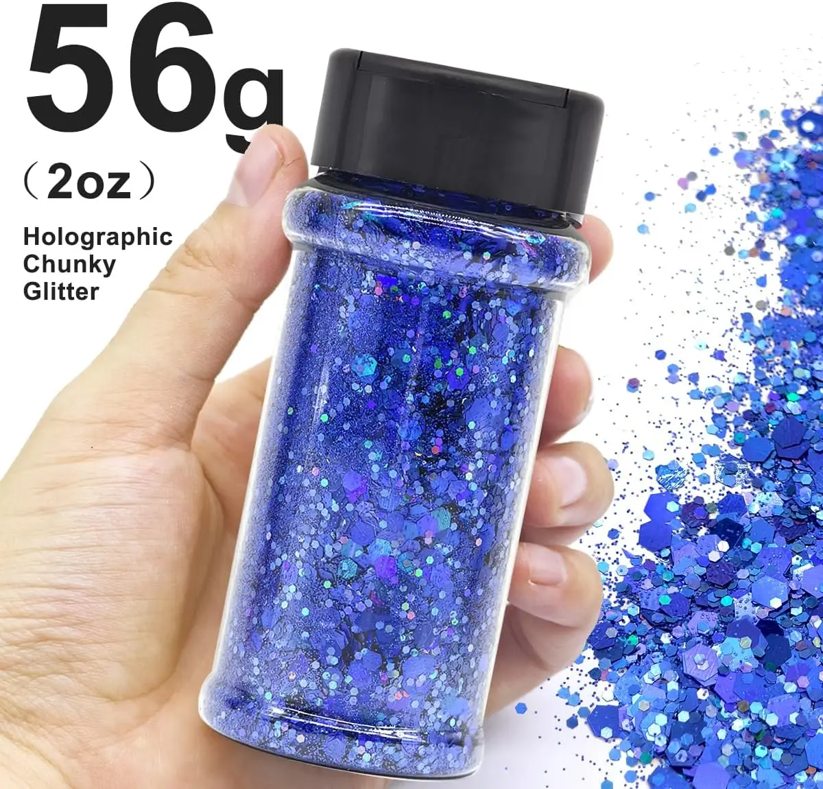 Silberner holografischer Nagelglitzer – 2 Unzen Glitzermischung, grober Glitzer, große Farben im Shaker, Nagelglitzerdekoration – Detail 18