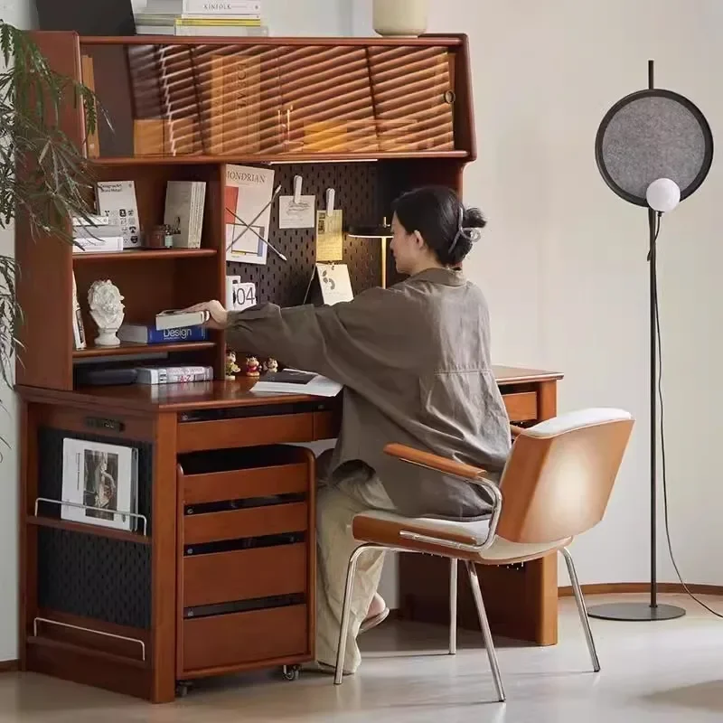 

medieval solid wood, desk bookcase integrated combination, living room bedroom desk E0 level