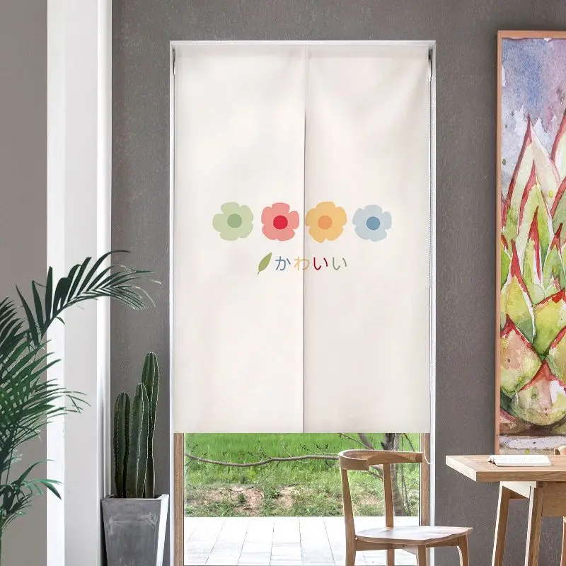 Japanischer Blumenstoff-Türvorhang, schlicht und frisch, halber Türvorhang, Trennvorhang, Eingangsvorhang, Küchen-Hängevorhang