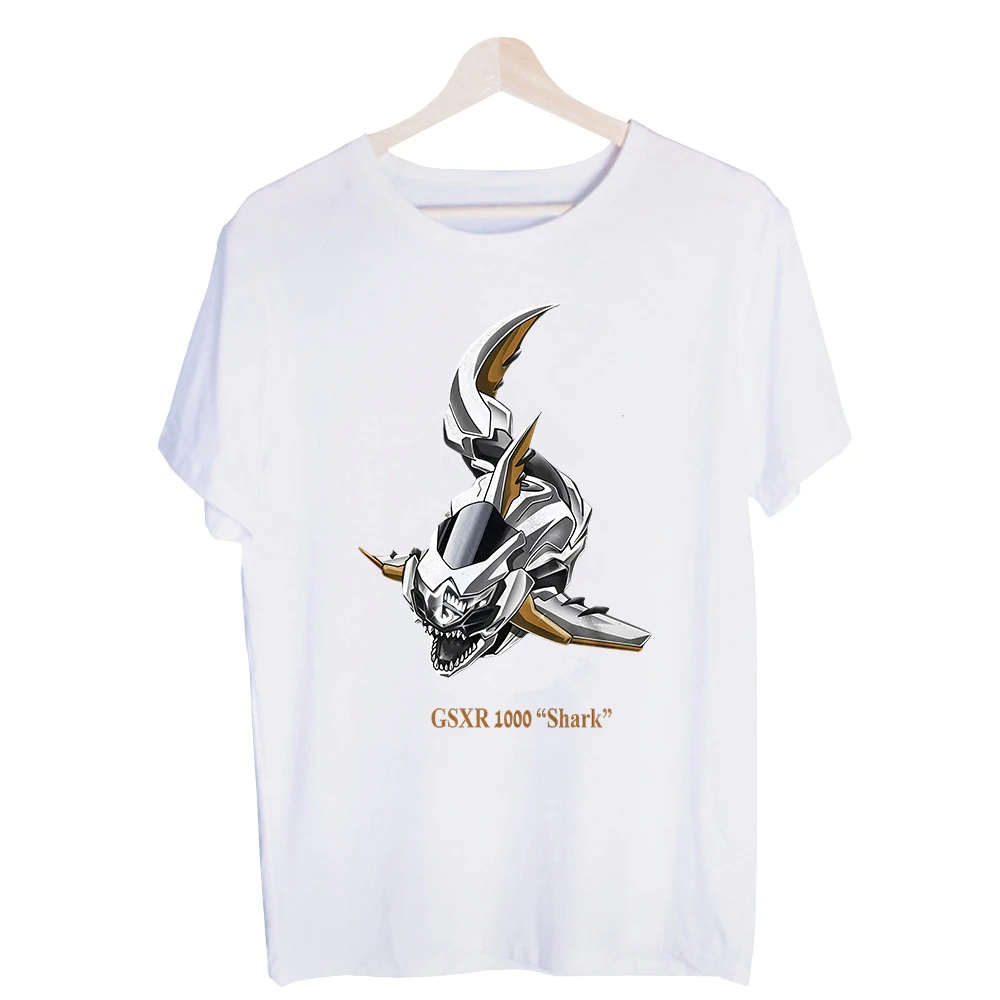Men's Shark-Inspired Robot Graphic Tee, Short Sleeve Crew Neck T-Shirt for Casual Streetwear and Everyday Outfits