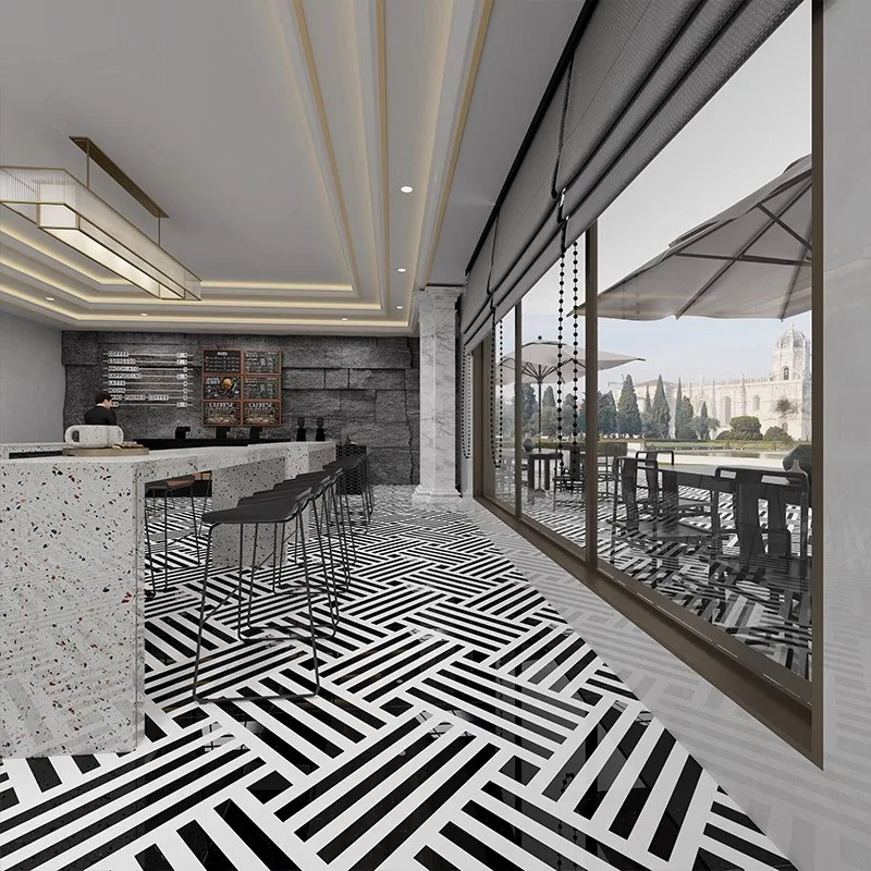 French black and white bright parquet tiles bar corridor bright floor tiles