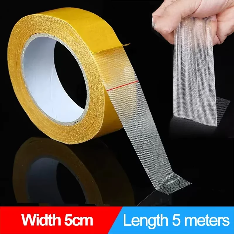 1Roll 5M Double Sided Tape High Viscosity Grid Fiber Transparent Double Sided Tape Sticky Adhesive Fiber Mesh Tape