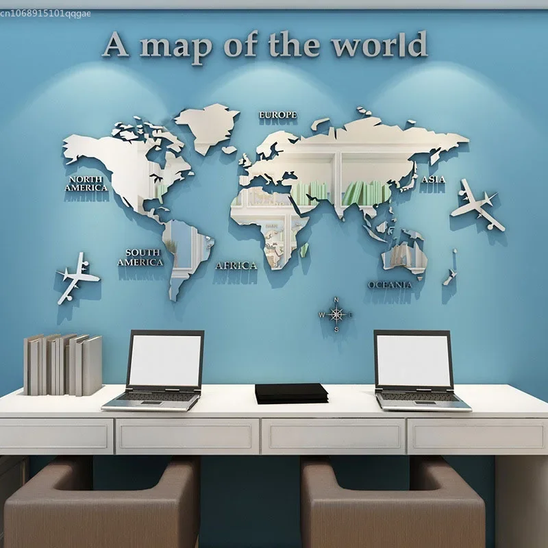 World Map Wall 3D Acrylic Wall Stickers Three-dimensional Mirror Stickers Bedroom Office Background Wall Dekoracje Ślubne