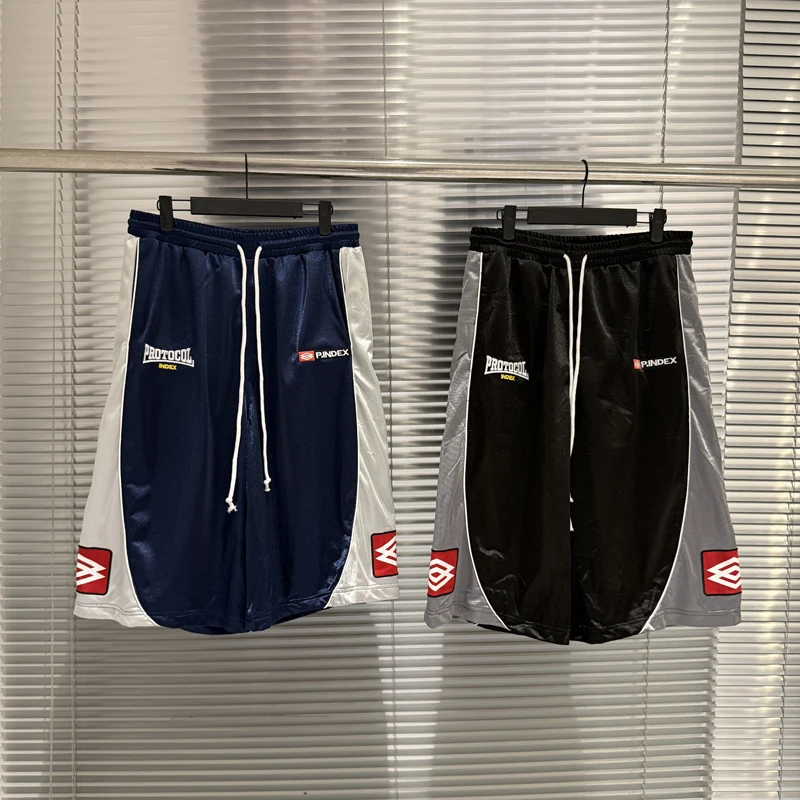 New Jersey Fabric Quality Casual Sports Protocol Index Pants Contrasting Splicing Embroidered Sports Mesh Shorts Cropped Pants
