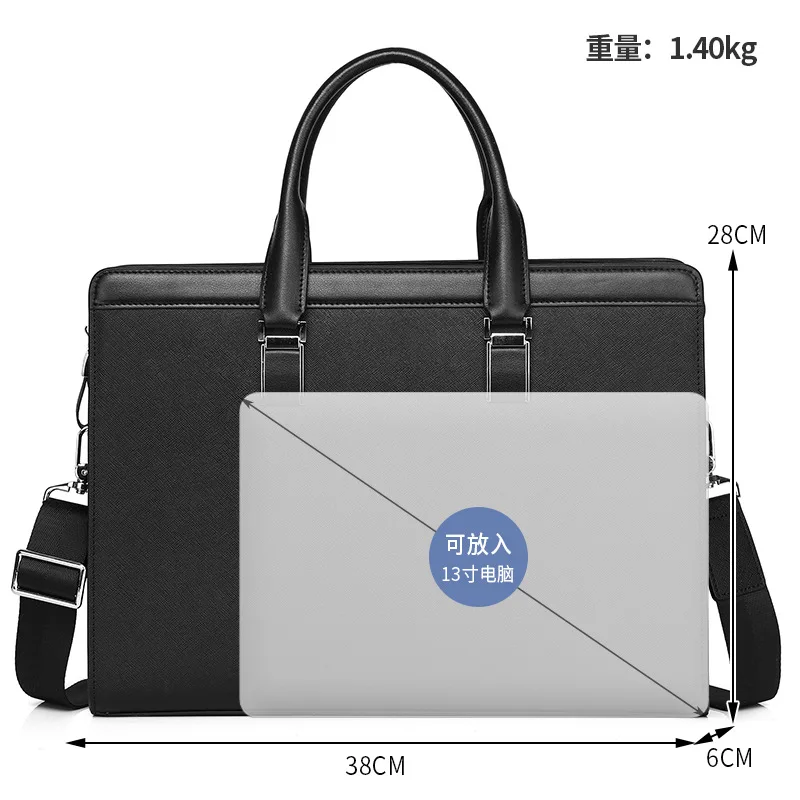 New Men Genuine Messenger Leather Large Capacity Handbag Fashion Cowhide Laptop Luxury Brand Business Simple Men's Briefcase