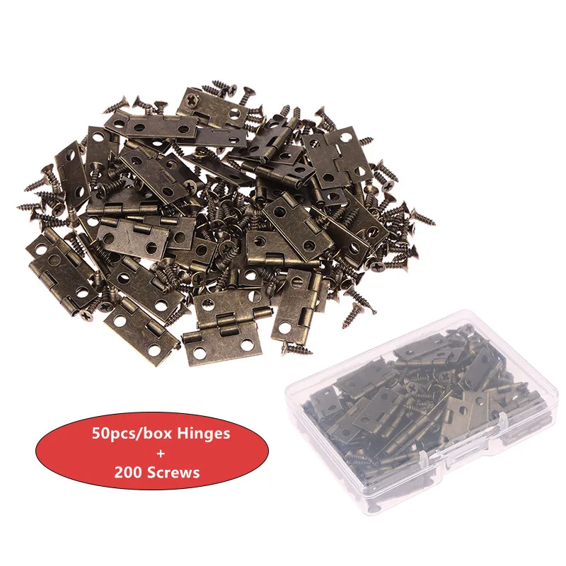 50 قطعة/صندوق مفصلات + 200 مسامير حديد ذهبي/العتيقة برونزية 4 ثقوب أثاث متين الأجهزة 17.5x15 مللي متر مفصل صغير مستدير ديكور