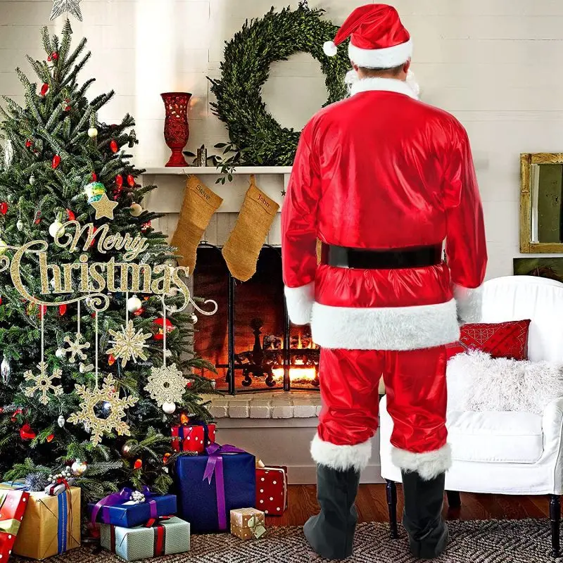 Adults Cosplay Costume Santa Claus Long Sleeve Tops+ Pants+ Belt+ Hat+ Beard+ Gloves+ Boots for Christmas S/M/L/XL/XXL