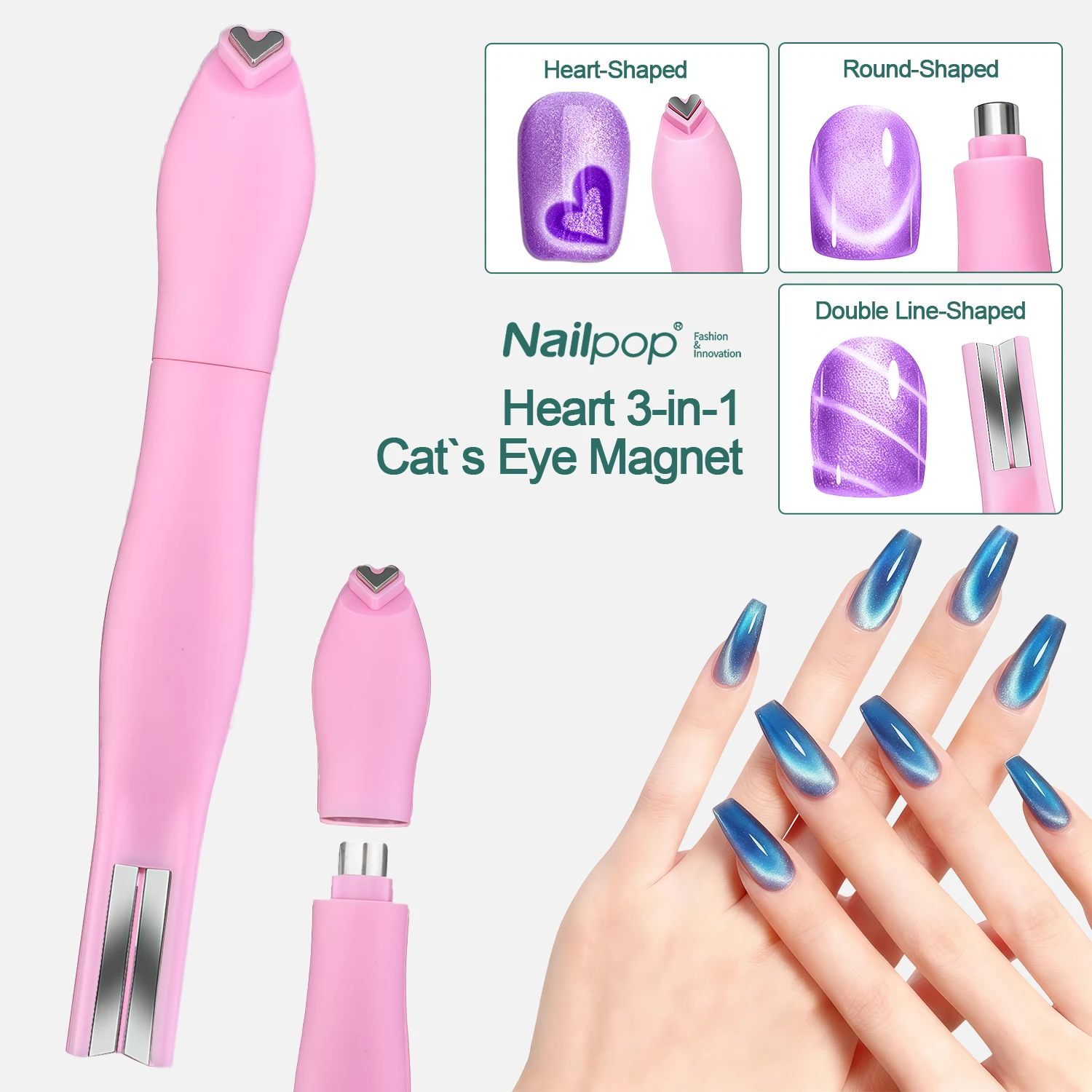 เครื่องมือแม่เหล็กทำเล็บแบบ 3 in 1 สำหรับเจลทาเล็บ สร้างเอฟเฟกต์แม่เหล็กง่ายและรวดเร็ว สร้างเล็บ 4 แบบ ทำเองได้ที่บ้าน ระดับมืออาชีพ 1 ชิ้น