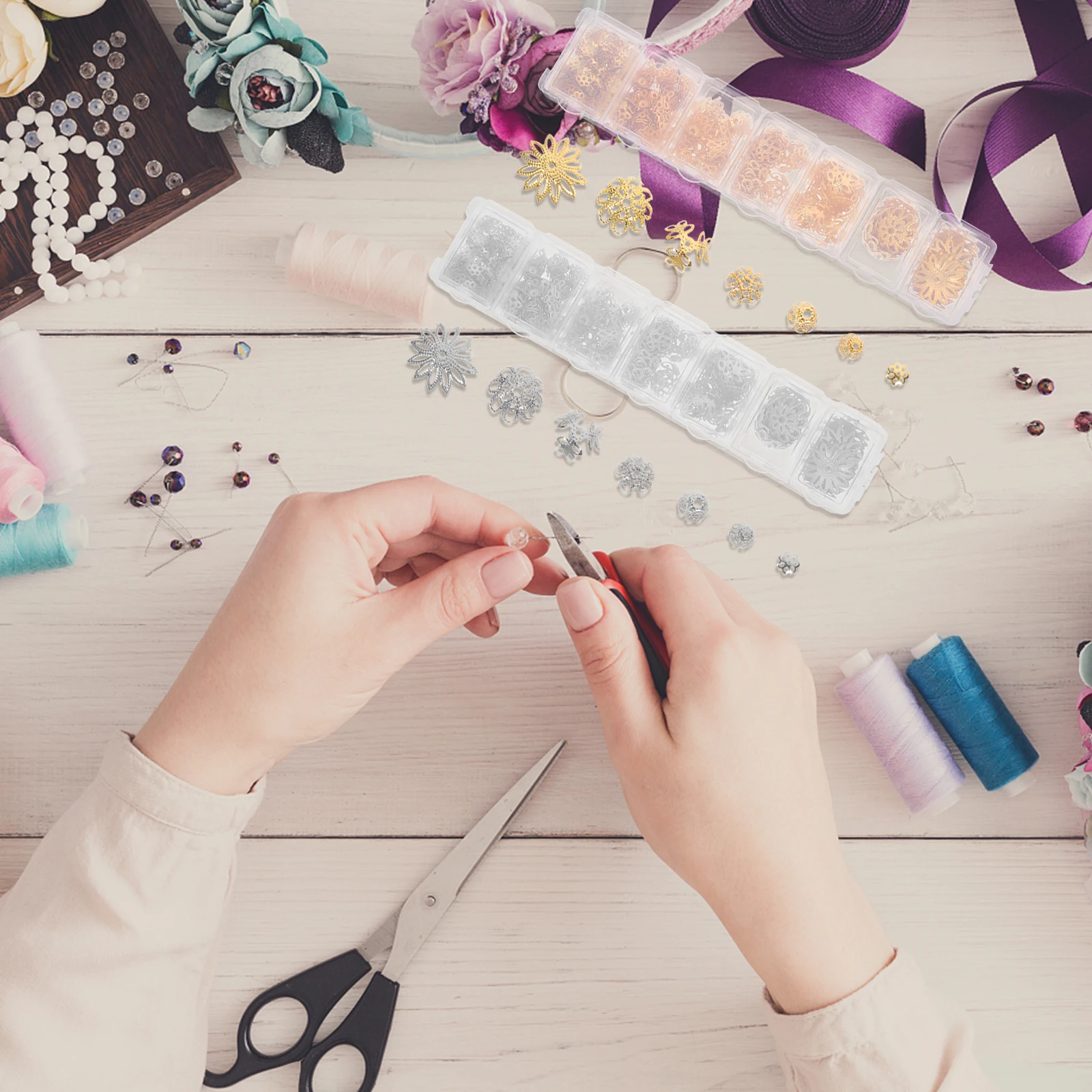 

2 Boxes Receptacle Carpet Accessories Spacer Beads for Jewelry Making Alloy Flower Caps Topper