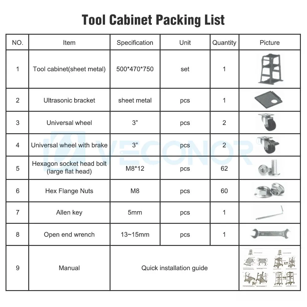 3x Tier Rolling Tool Cart 440 LBS Capacity Tiered Storage Tool Cabinet for Car Fuel Injector Cleaner & Tester Cleaning Machine