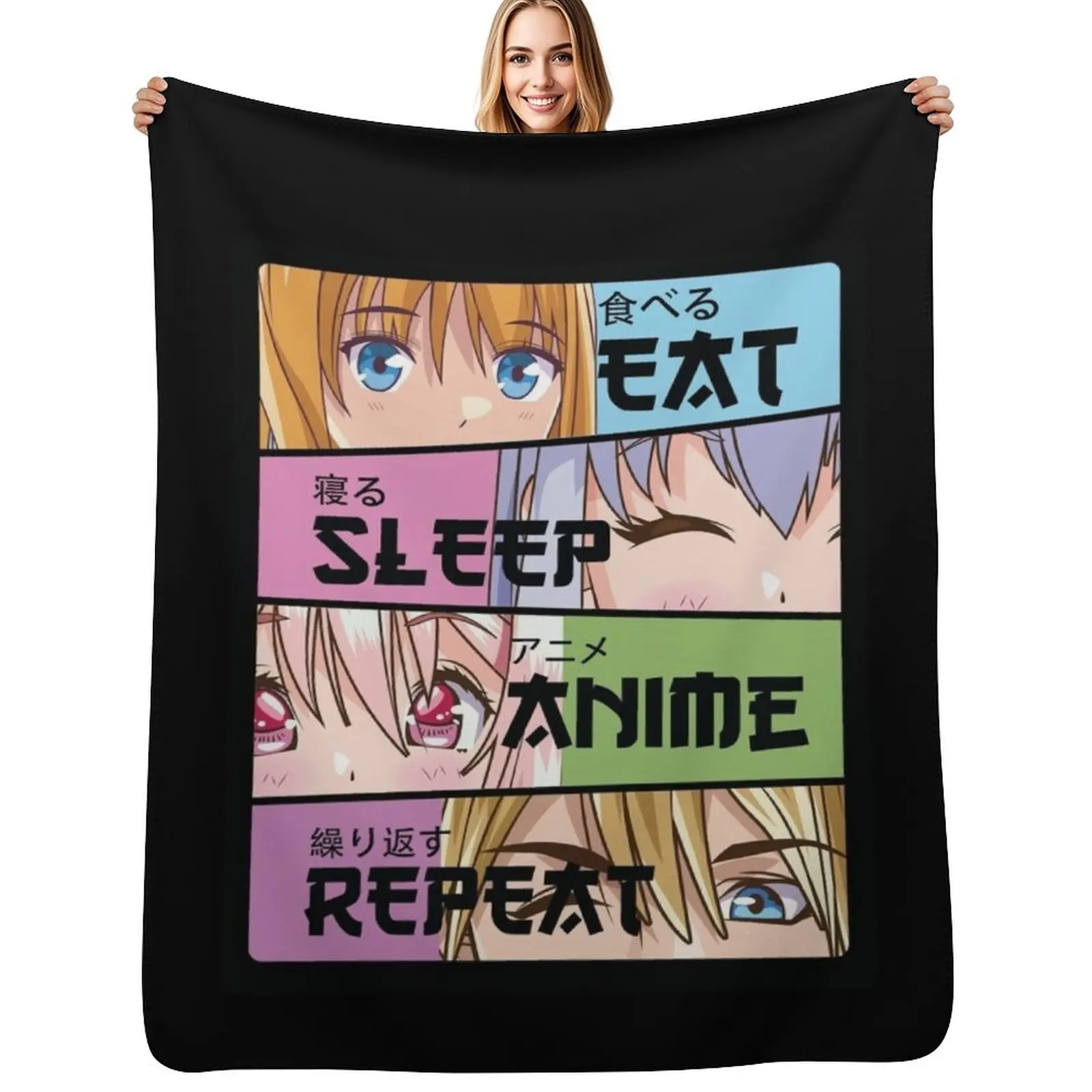 

Cute Kawaii Manga Gift - Cute Anime - Eat Sleep Anime Repeat Throw Blanket Multi Use Warm Blanket for Living Room Bedroom