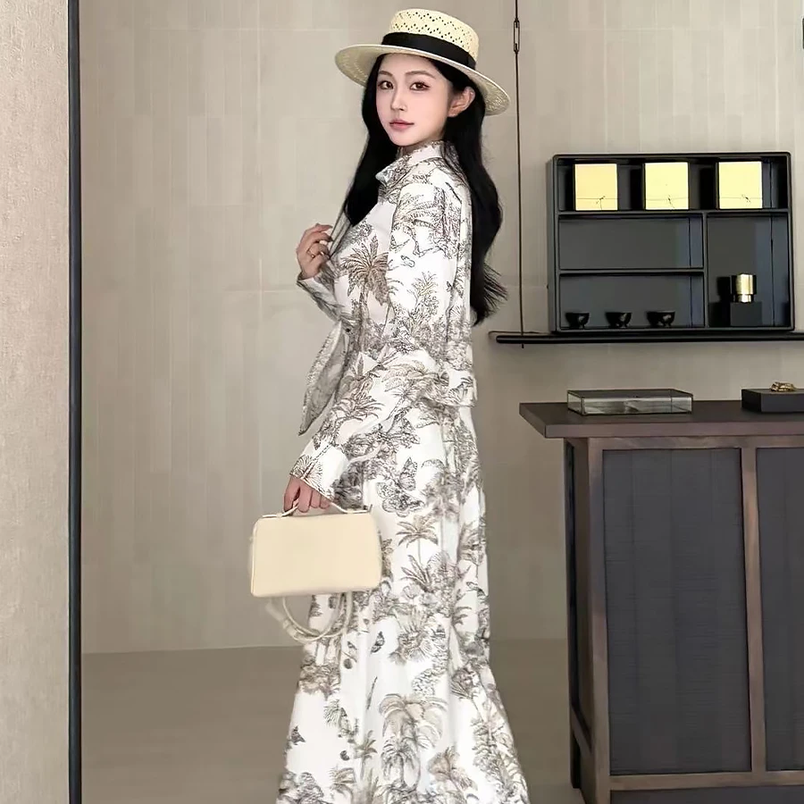 NIGO Women's Spring And Autumn Floral Print Tie Short Shirt Cotton Silk Casual High-Waisted Mid-Length Skirt #hz1118 - Image 3