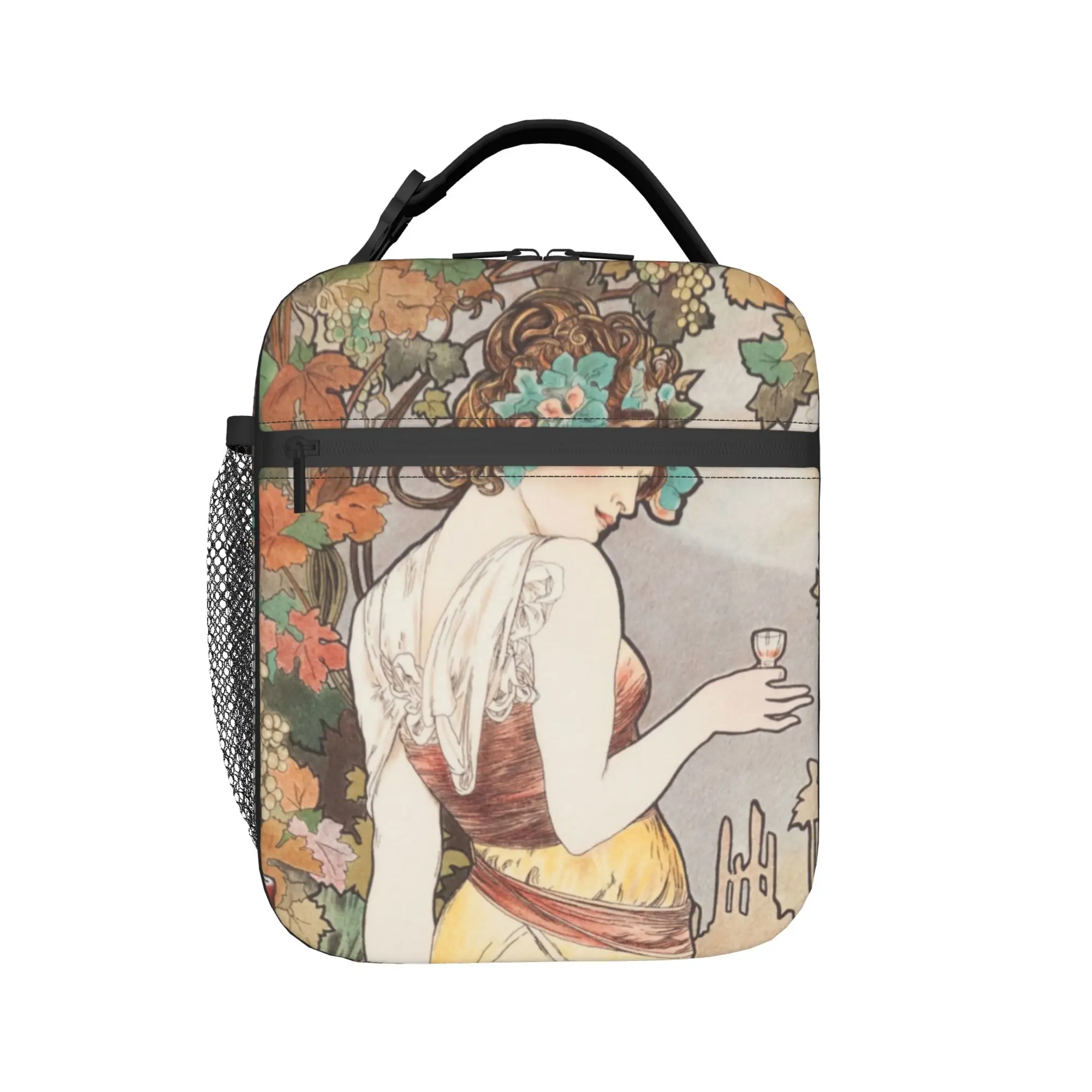 Alphonse Mucha 1899 Art Insulated Lunch Bag Cooler Bag Reusable,Meal Container Retro Portable Lunch Box Tote Food Bag Work