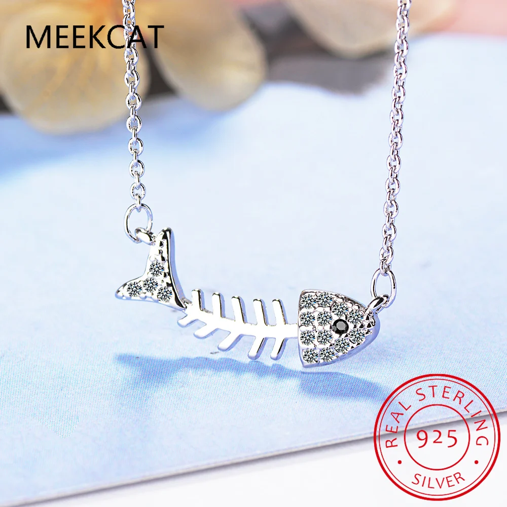 925 Sterling Silver Fishbone Necklace for Women Korean Style Exquisite Cute Personality Creative Clavicle Chain Jewelry