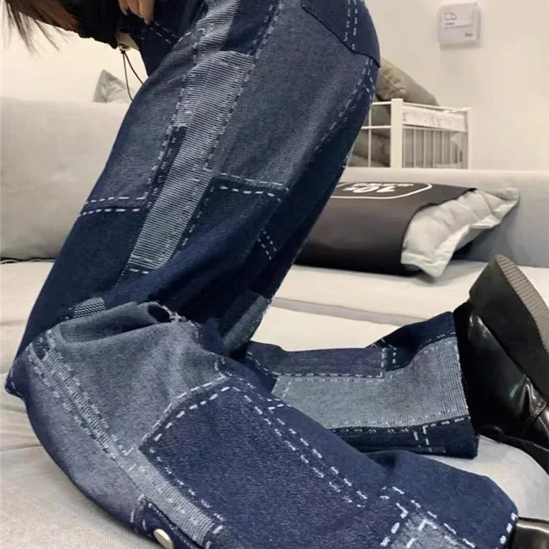 ヴィンテージウォッシュデニム生地,長方形チェック柄,ジャカードソーイングジャケット,ドレス,パンツ,チェック柄スプライス,90cm