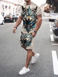 Summer New Men's Suit Fashionable Street Casual Men's Short Sleeve T-Shirt Outdoor Daily Comfort Breathable Shorts Animal Print