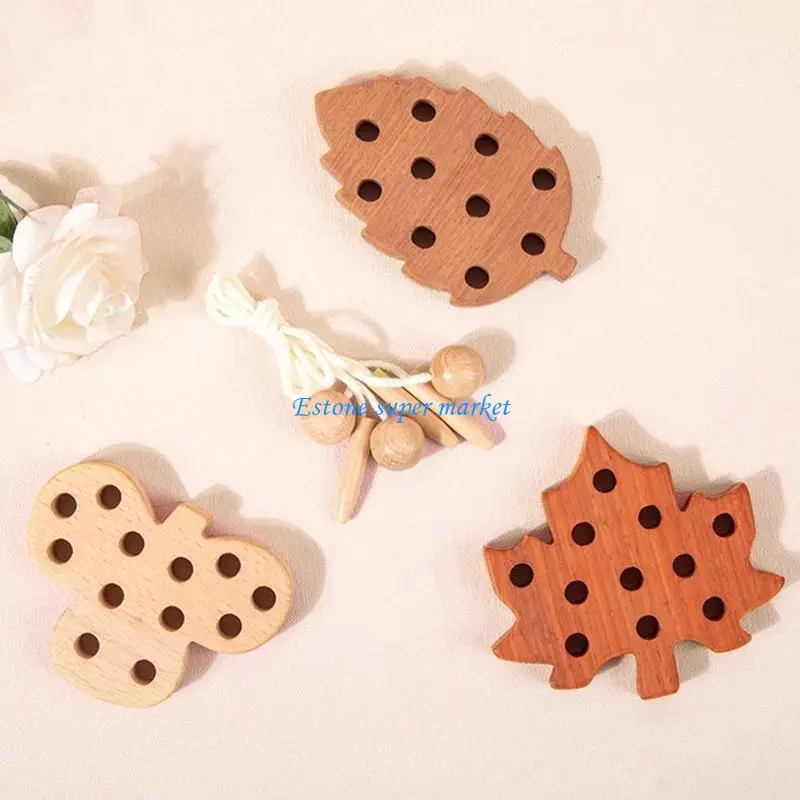 

090B Animals Leaf Star and Moon Wooden Threading Set Toddler Stringing Educational Learning for Baby Gifts
