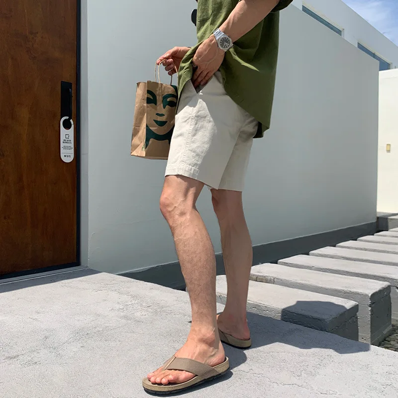 

Корейская версия повседневных шорт в стиле ретро, летние мужские повседневные нишевые свободные и тонкие прямые брюки, мужские брюки с пятью точками