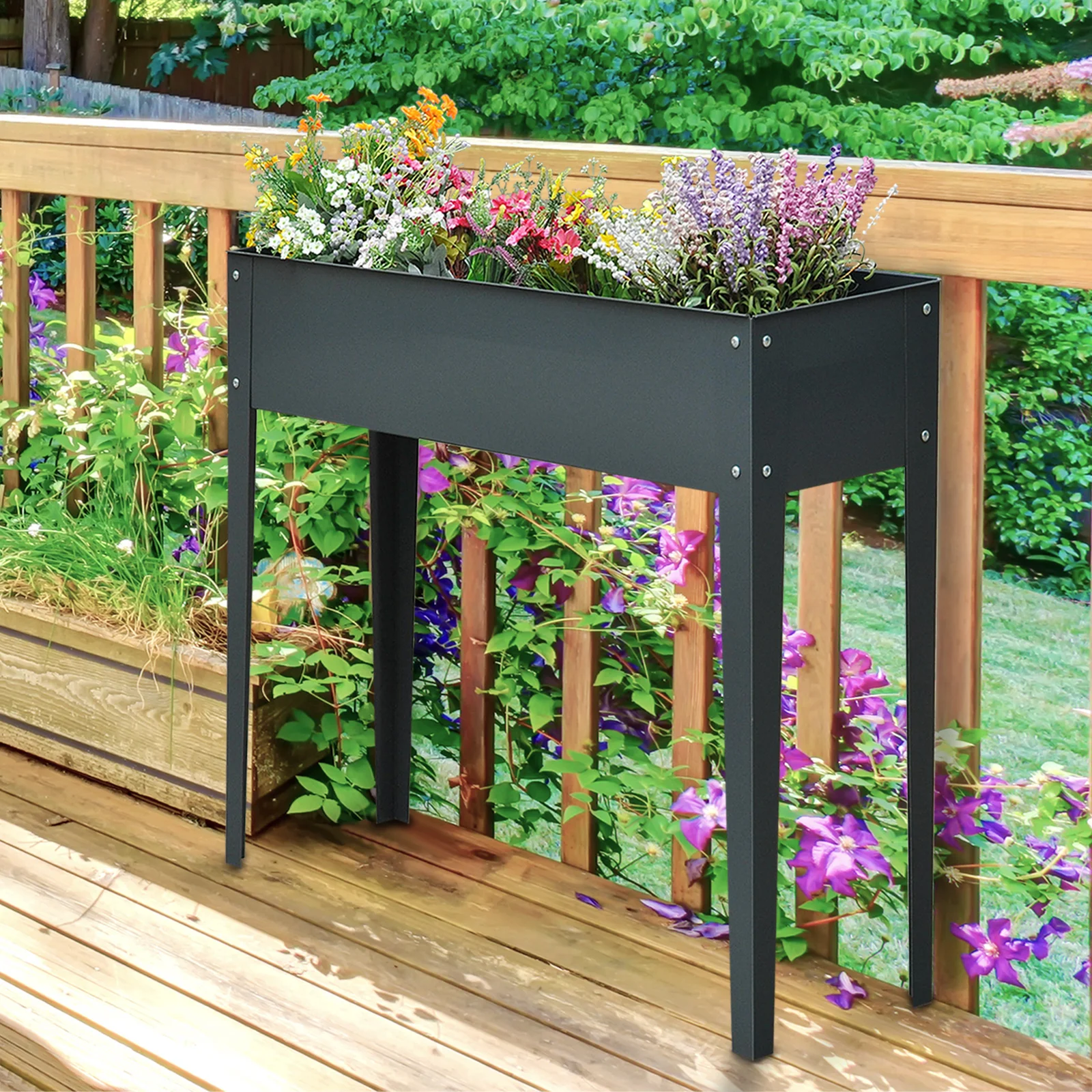 Jardinière surélevée pour herbes aromatiques avec pieds et 3 trous de drainage, 100 x 30 x 80 cm, métal résistant à la rouille pour patio, balcon, terrasse, design surélevé pour gagner de la place