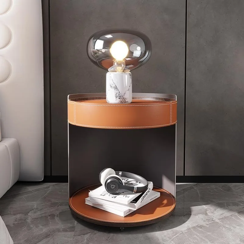 Italian minimalist bedside table, round corner edge few light luxury bedroom storage bedside table