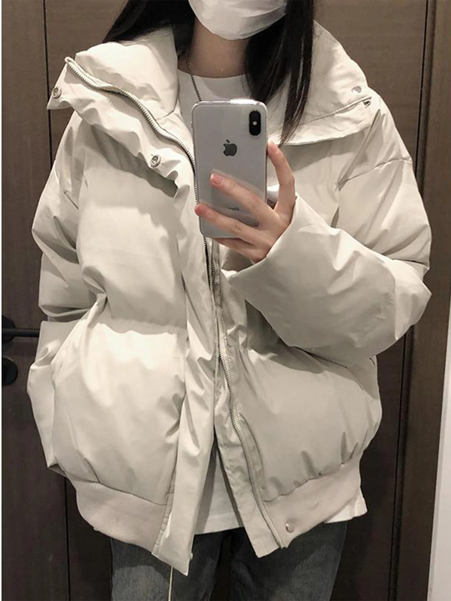 

American Style PU Leather Stand Collar Thickened Winter Coat Men Women Three Proof Bread Style Short Cotton Jacket Cleanfit