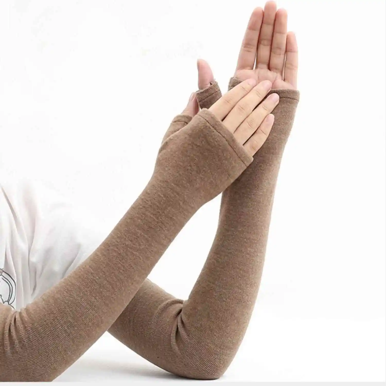 Warm Woolen Arm Sleeve Covers for Women Postpartum Sleepwear Comfortable Half Finger Gloves Medium Thickness for 40-59 Years Old