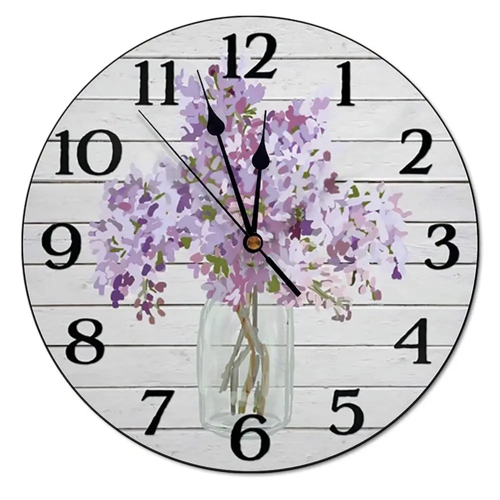 

Farmhouse Wall Clo Mason Jar With Lilacs Wooden Wall Clocks Kitchen Wall Decor Silent Wall Clo Battery Operated Easy To Read
