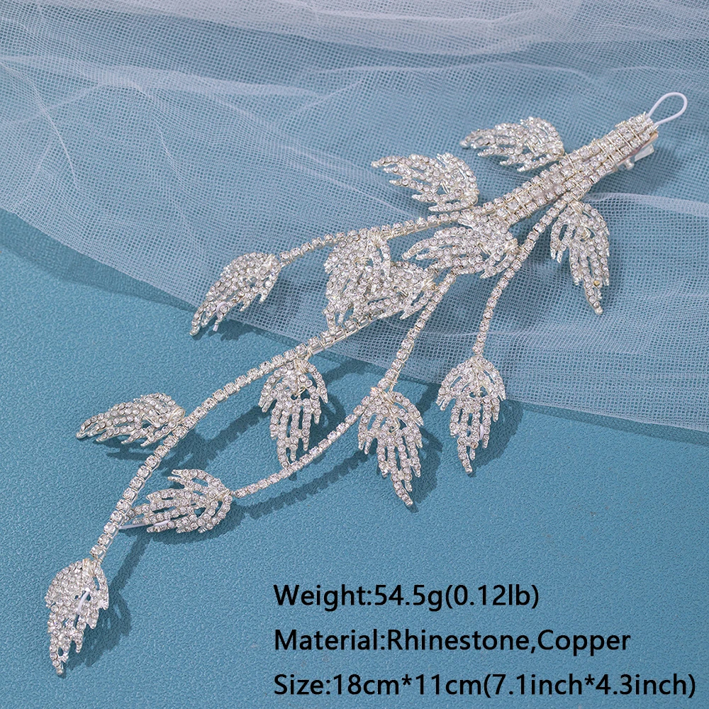 Fashion Leaf Rhinestone Hairpins Silver Color Hair Clips for Women Bridal Wedding Hair Accessories Party Headpiece Jewelry Gift